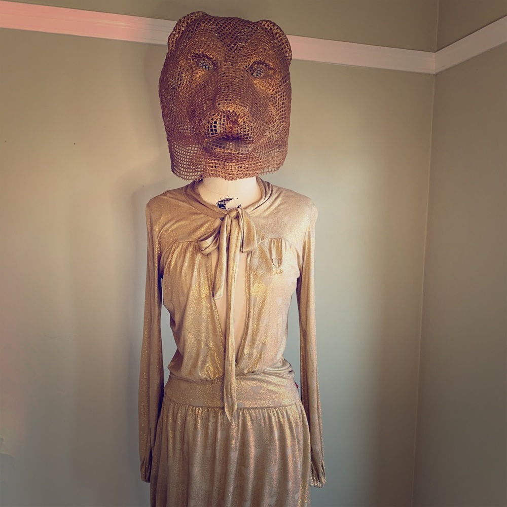 Sparkly, gold, open neck, cocktail dress. Sz. Xs